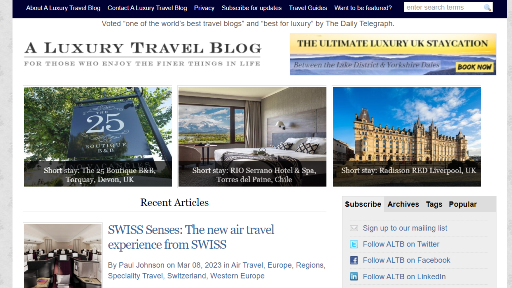 2. A Luxury Travel Blog