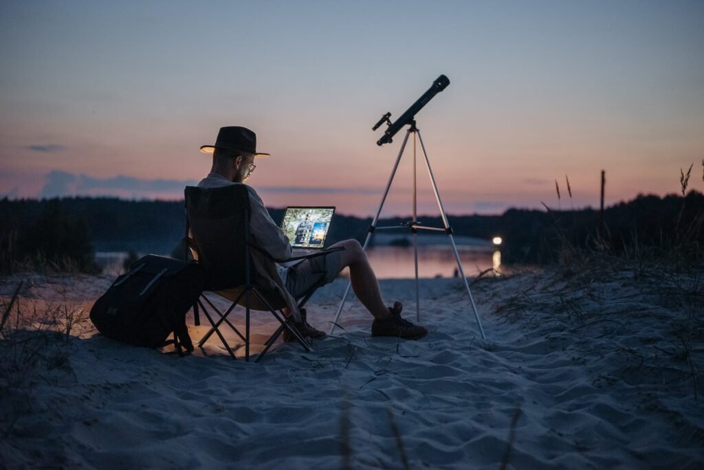 a male freelancer working during his vacation